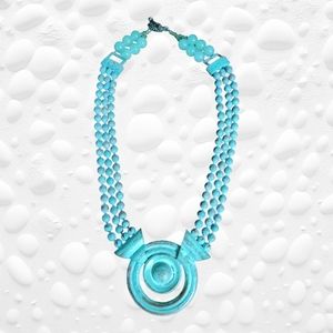 Metal Patina Beaded Necklace 18" AZTEC INDIAN BOHO CIRCLE PENDANT